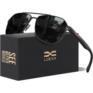 LUENX Aviator Sunglasses Men Square Polarized UV400 Outdoor Driving 61MM